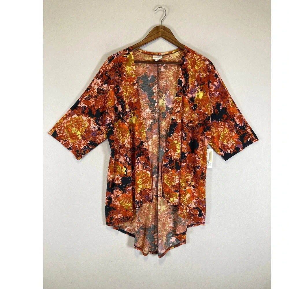 Boho Artsy LuLaRoe Women Sm Orange Floral Lindsay High Low Kimono‎ Cardigan NWT